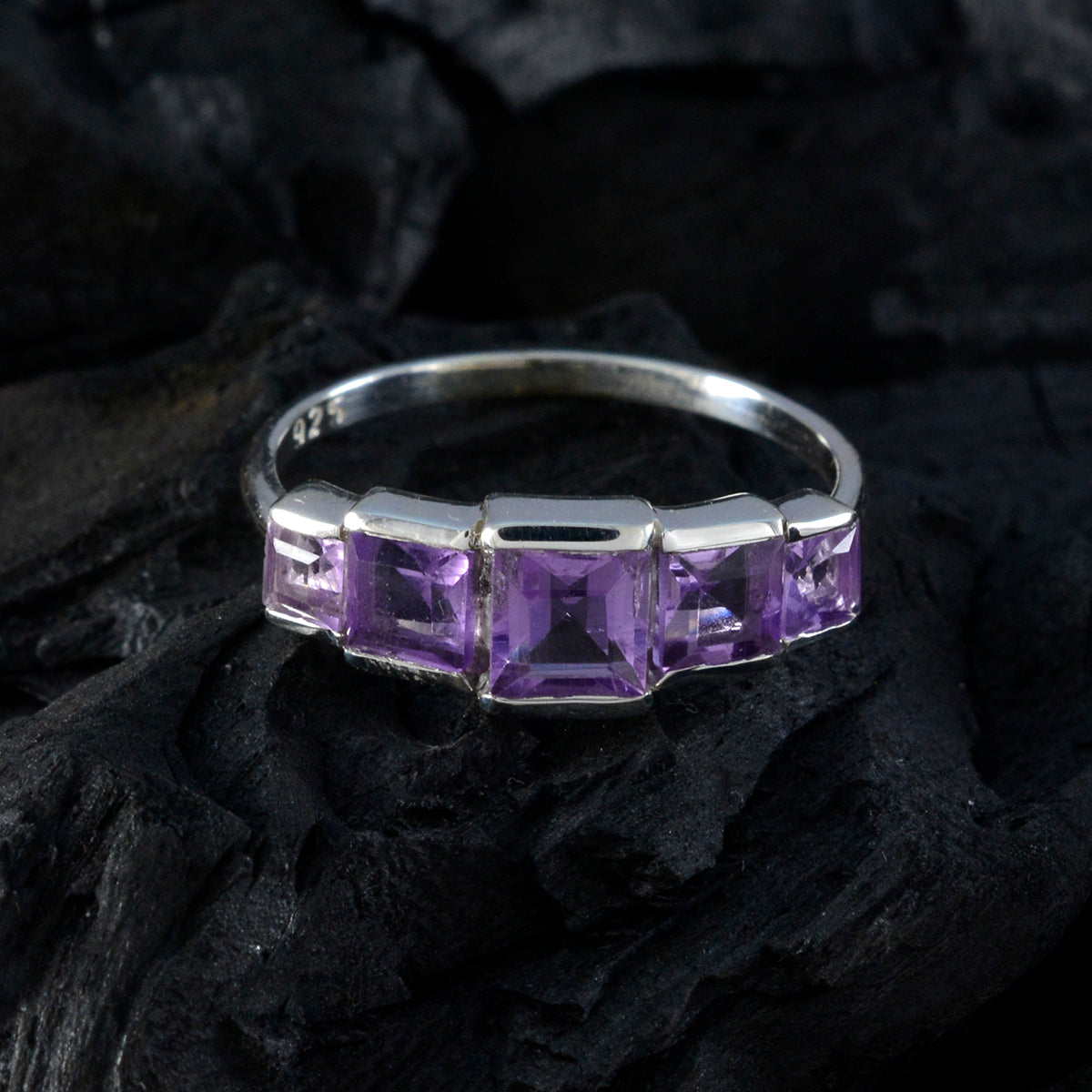 Amethyst Penta Turkish Sterling Silver Purple Gemstones Delicate Luxurious Ring Jewellery