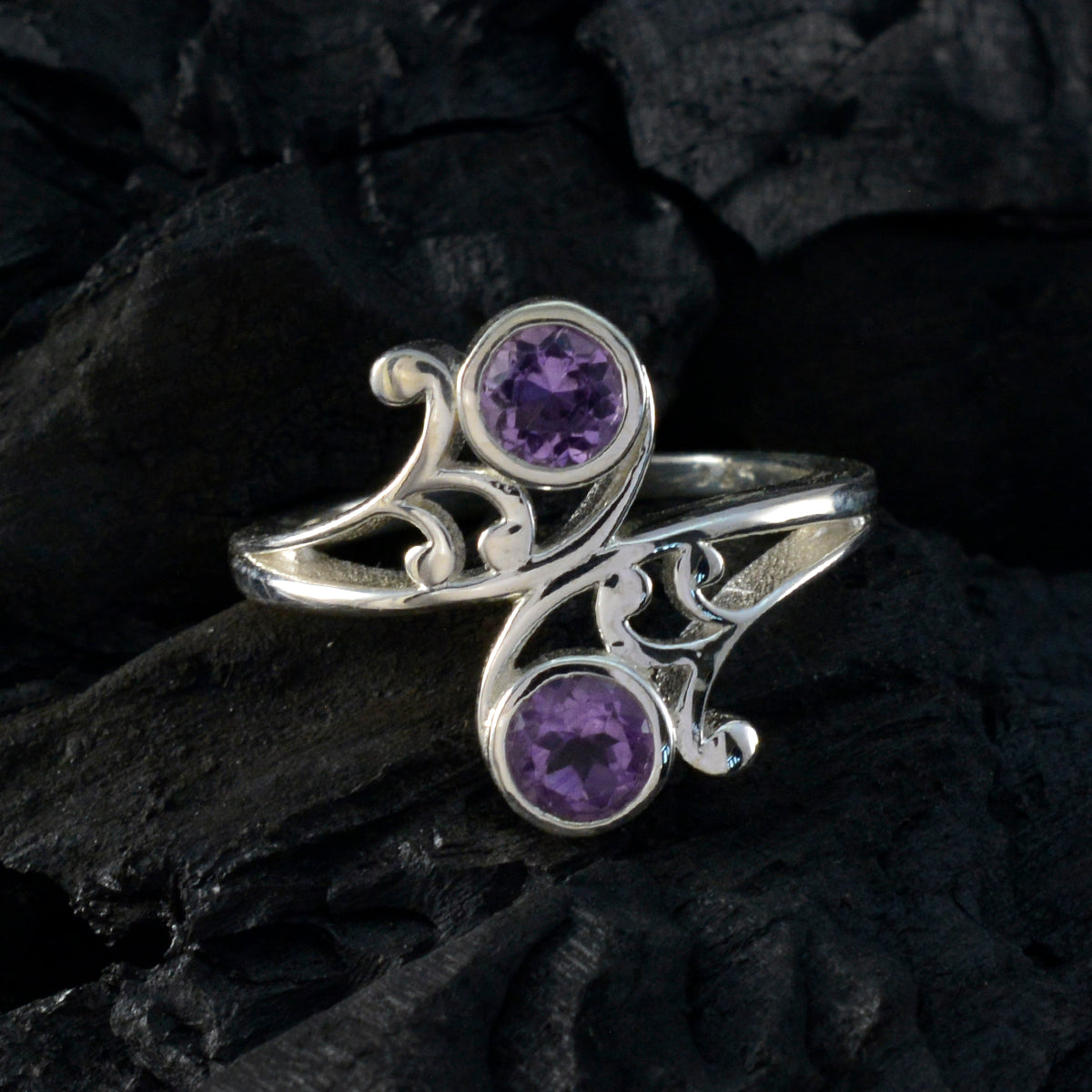 Amethyst Toi et Moi Indian Silver Purple Gems Slim Trendy Ring Jewellery