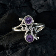 Amethyst Toi et Moi Indian Silver Purple Gems Slim Trendy Ring Jewellery