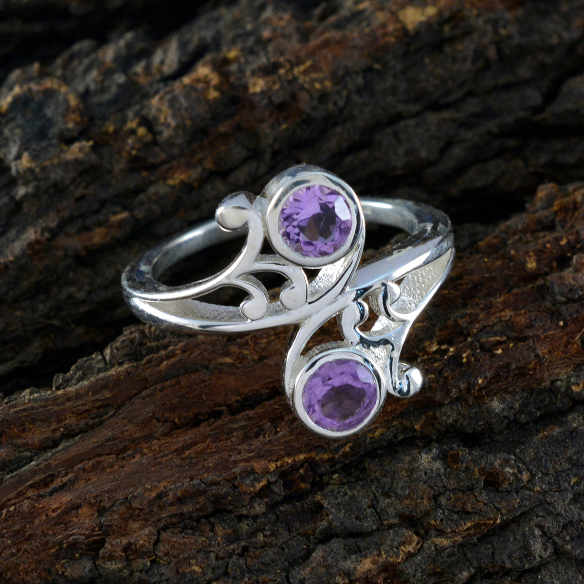 Amethyst Toi et Moi Indian Silver Purple Gems Slim Trendy Ring Jewellery