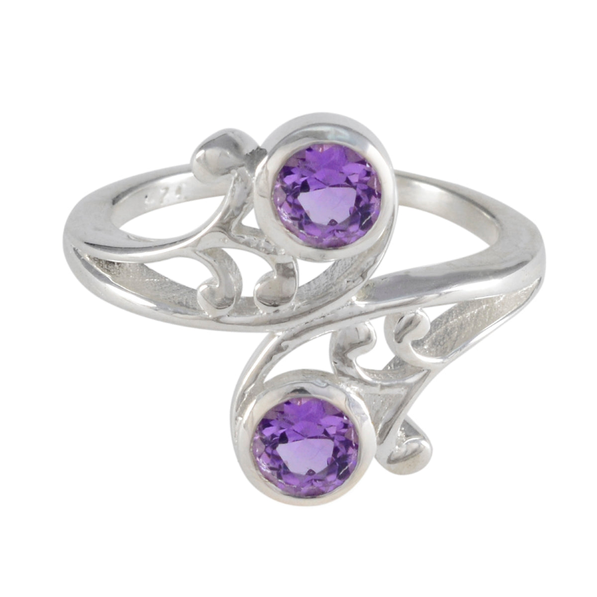 Amethyst Toi et Moi Indian Silver Purple Gems Slim Trendy Ring Jewellery