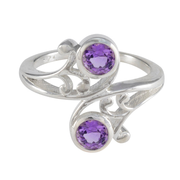 Amethyst Toi et Moi Indian Silver Purple Gems Slim Trendy Ring Jewellery