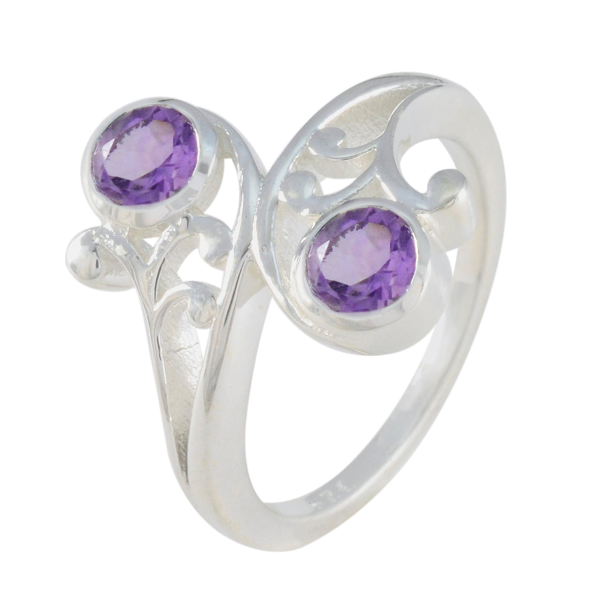 Amethyst Toi et Moi Indian Silver Purple Gems Slim Trendy Ring Jewellery