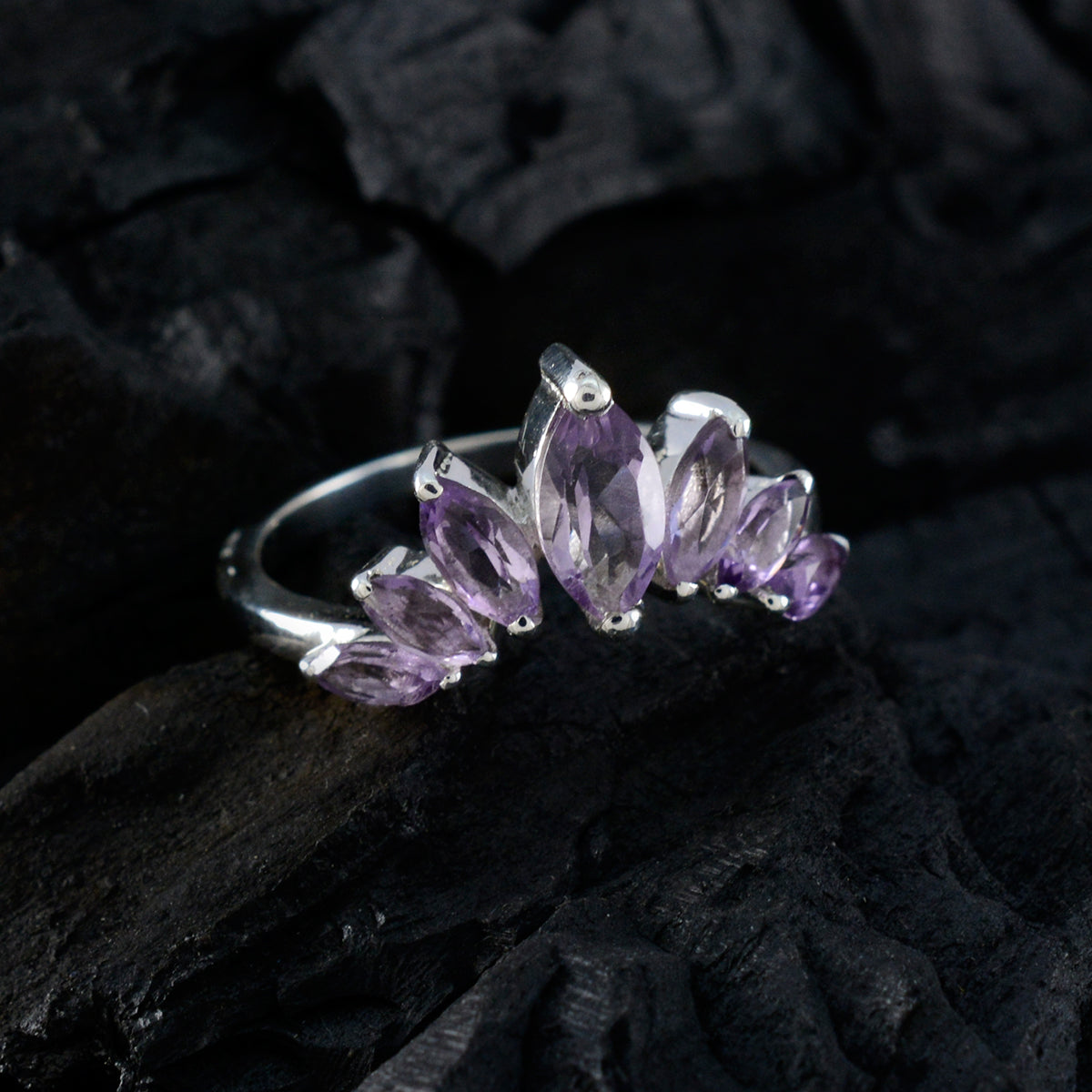 Amethyst Hepta Turkish 925 Silver Purple Gemstones Dainty crown Ring Jewellery