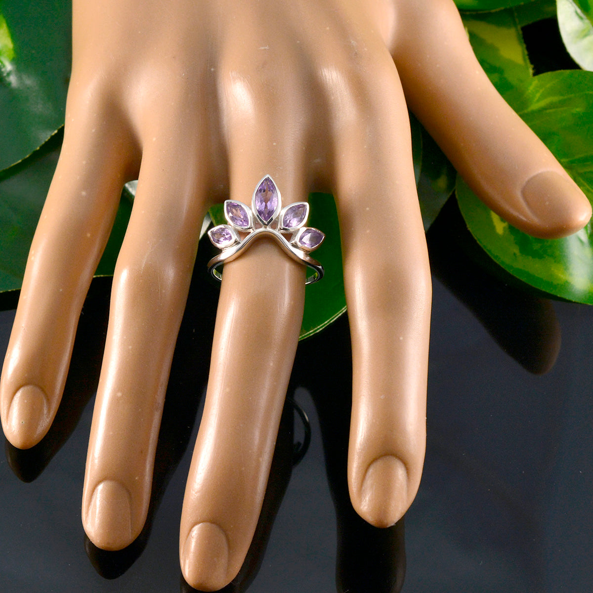 Amethyst Penta American Silver Purple Gems Dainty crown Ring Jewelry