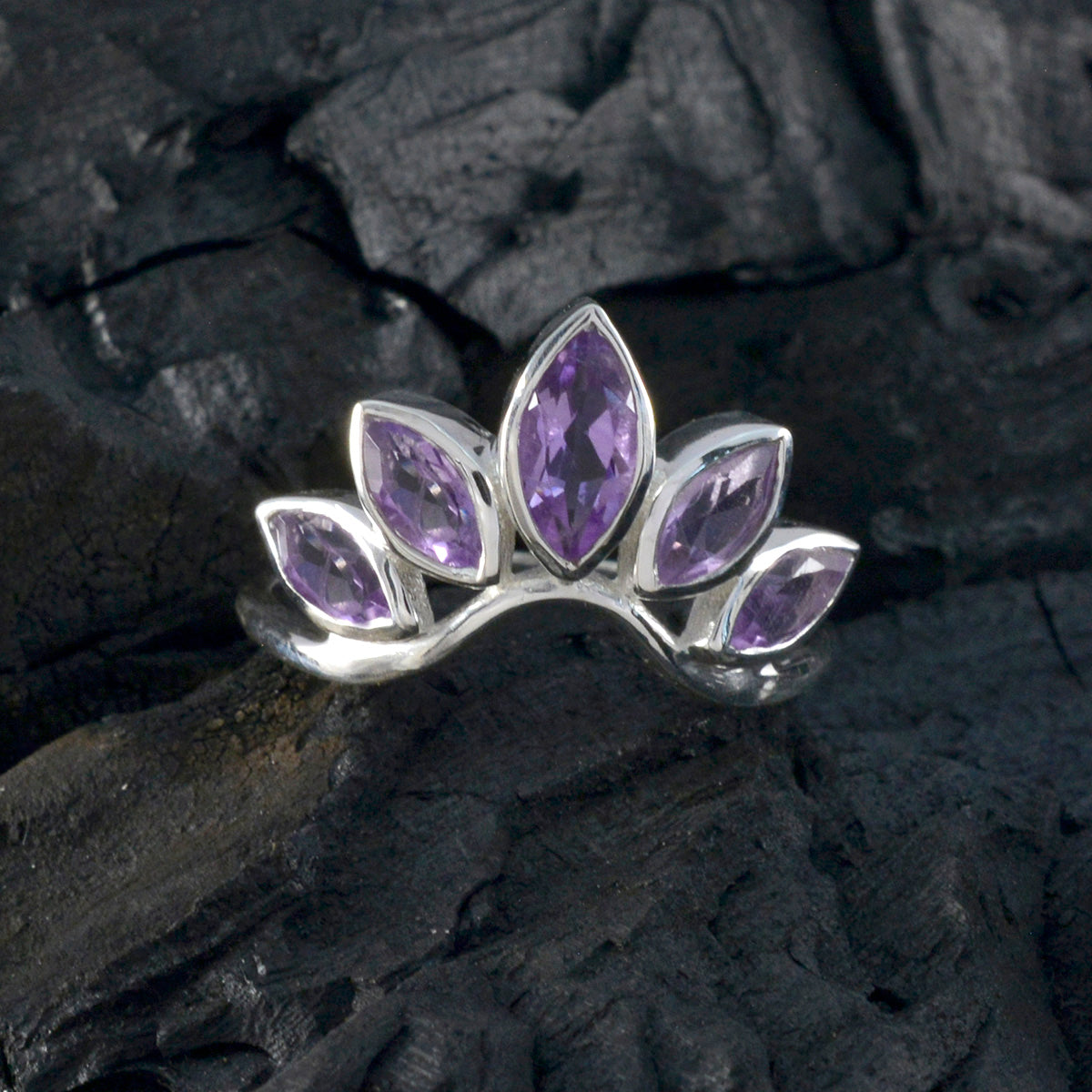 Amethyst Penta American Silver Purple Gems Dainty crown Ring Jewelry