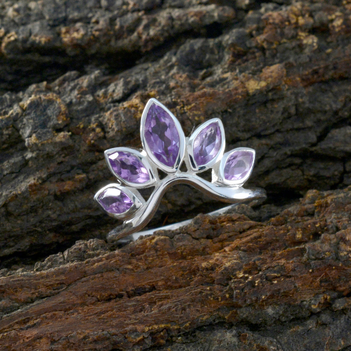 Amethyst Penta American Silver Purple Gems Dainty crown Ring Jewelry