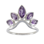 Amethyst Penta American Silver Purple Gems Dainty crown Ring Jewelry