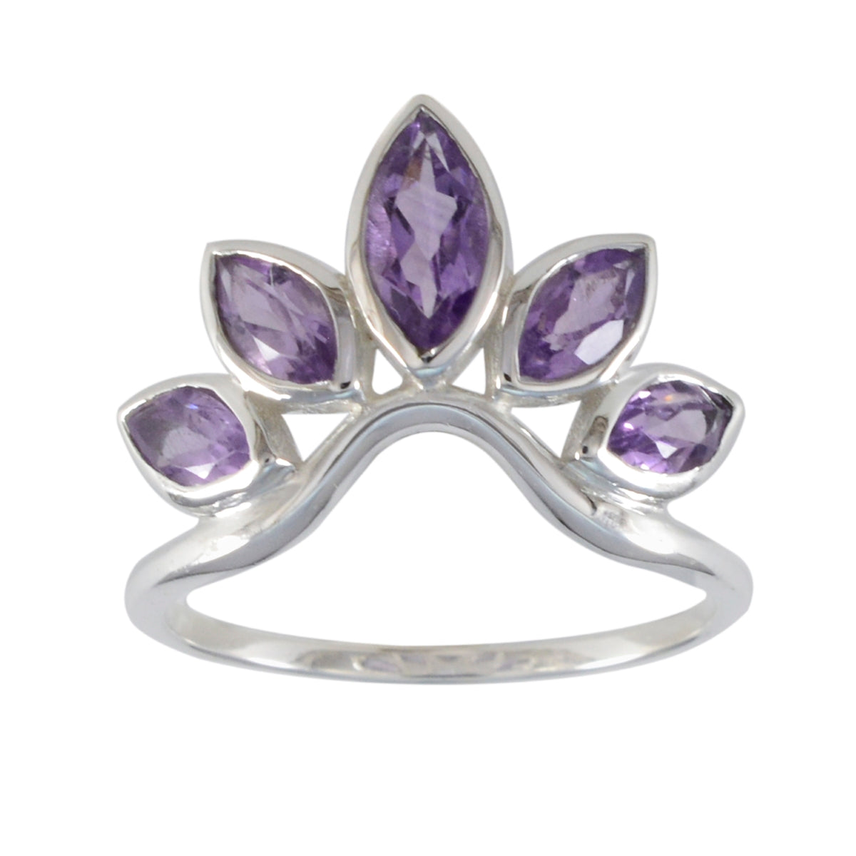 Amethyst Penta American Silver Purple Gems Dainty crown Ring Jewelry