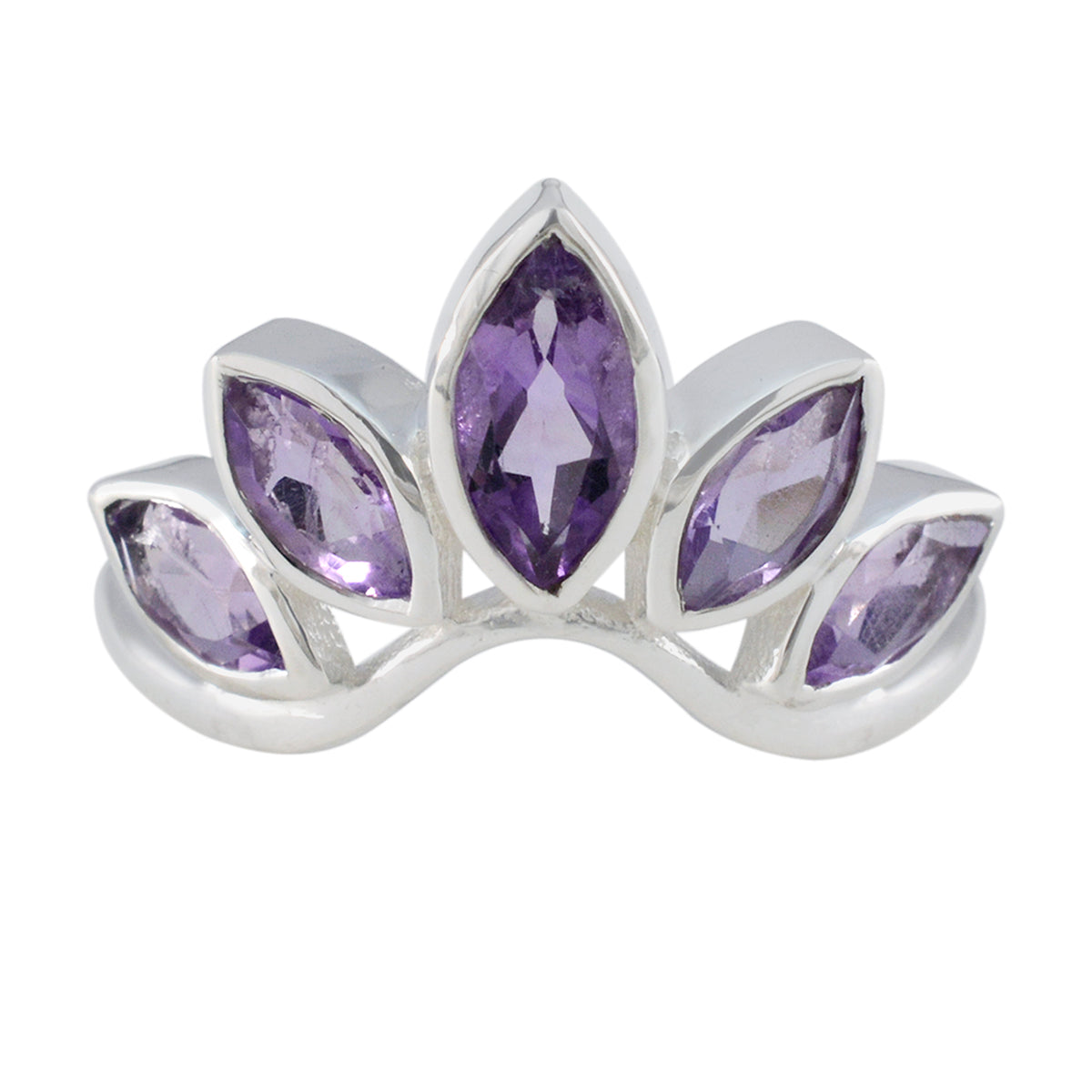 Amethyst Penta American Silver Purple Gems Dainty crown Ring Jewelry