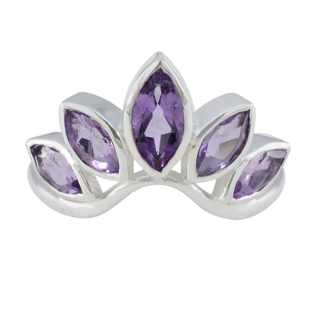 Amethyst Penta American Silver Purple Gems Dainty crown Ring Jewelry