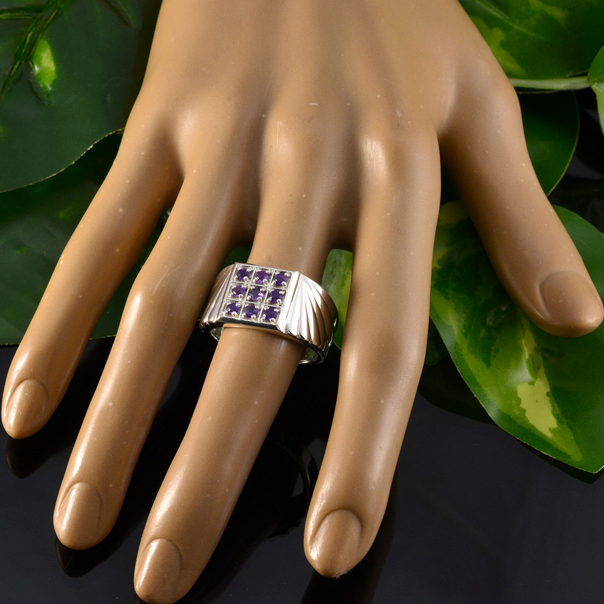 Amethyst navratna Russian 92.5 Silver Purple Gems Versatile Abstract Ring Jewellery