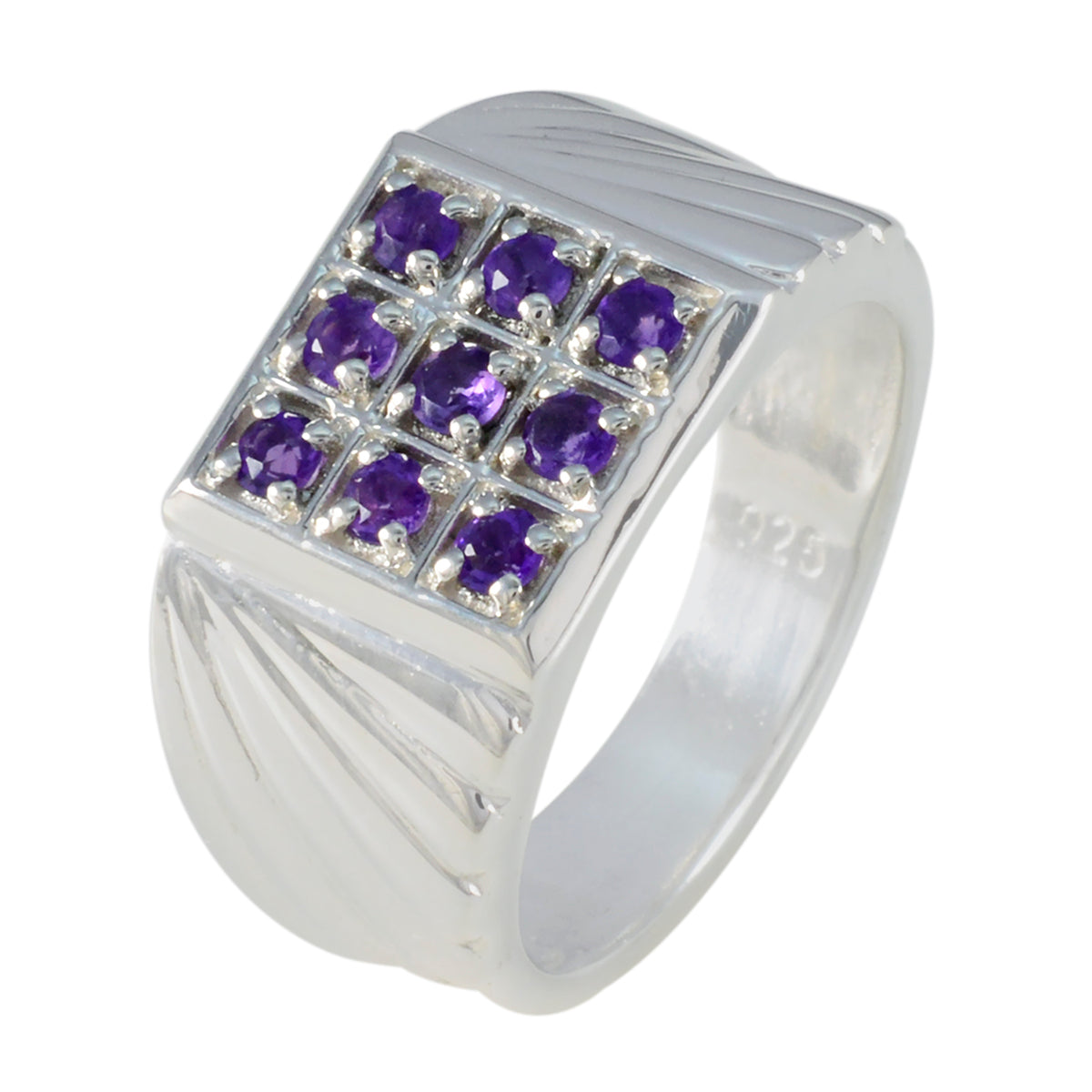 Amethyst navratna Russian 92.5 Silver Purple Gems Versatile Abstract Ring Jewellery