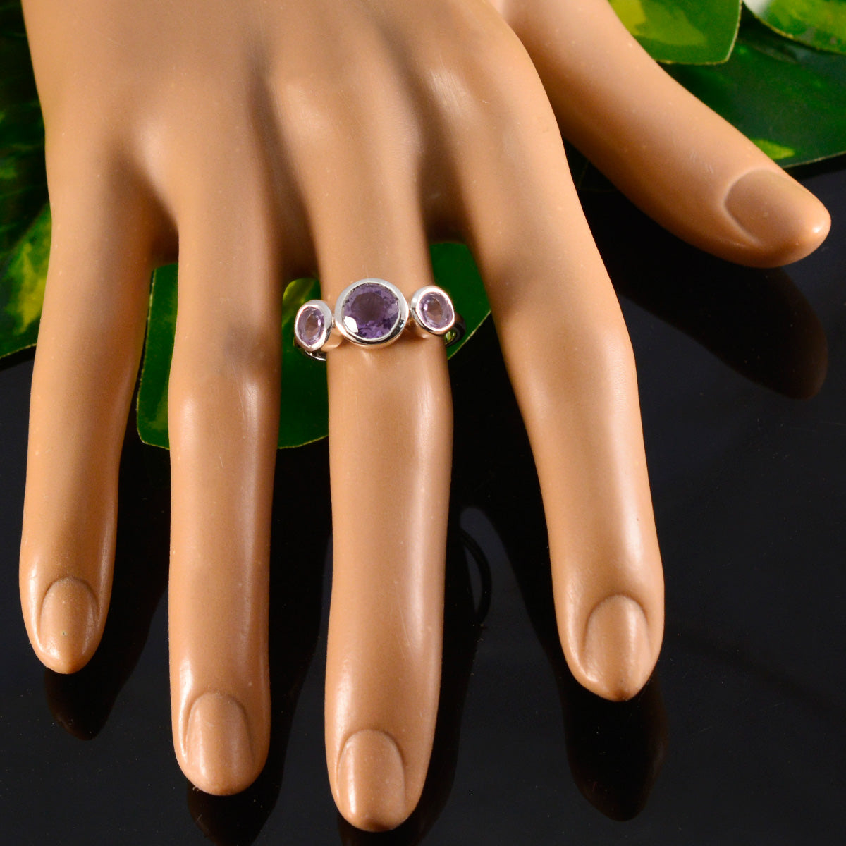 Amethyst Trilogy Japanese 92.5 Silver Purple Gemstones Whisper thin Glamorous Ring Jewellery