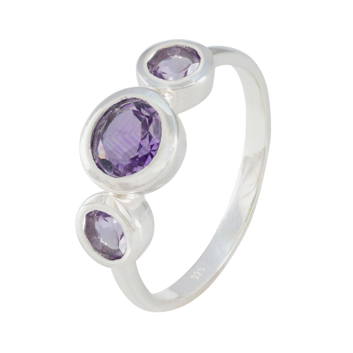Amethyst Trilogy Japanese 92.5 Silver Purple Gemstones Whisper thin Glamorous Ring Jewellery