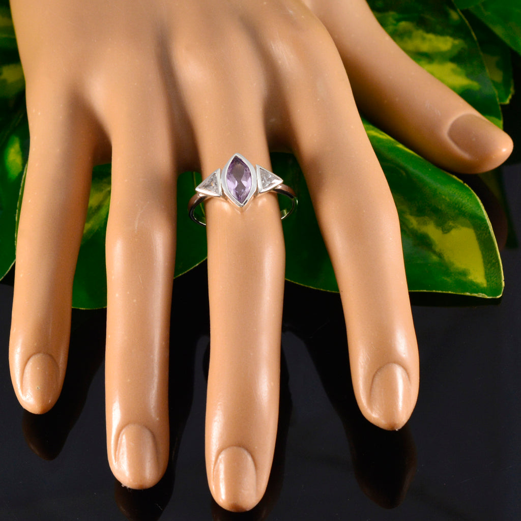 Amethyst Trilogy Turkish 925 Silver Purple Gemstones Whisper thin Feminine Ring Jewelry