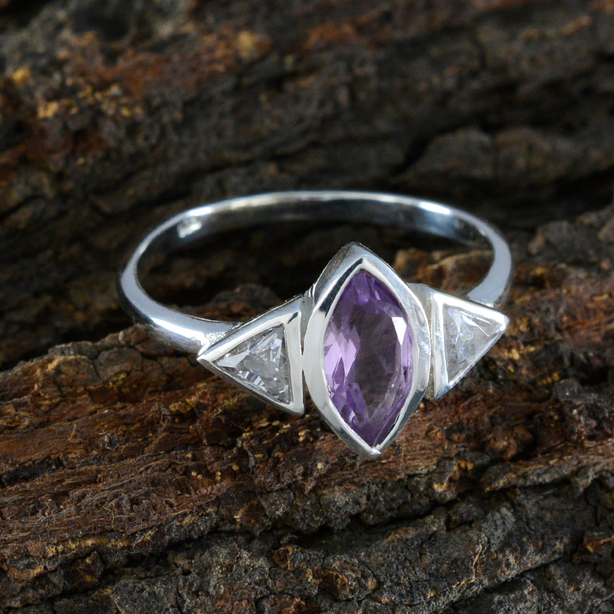 Amethyst Trilogy Turkish 925 Silver Purple Gemstones Whisper thin Feminine Ring Jewelry
