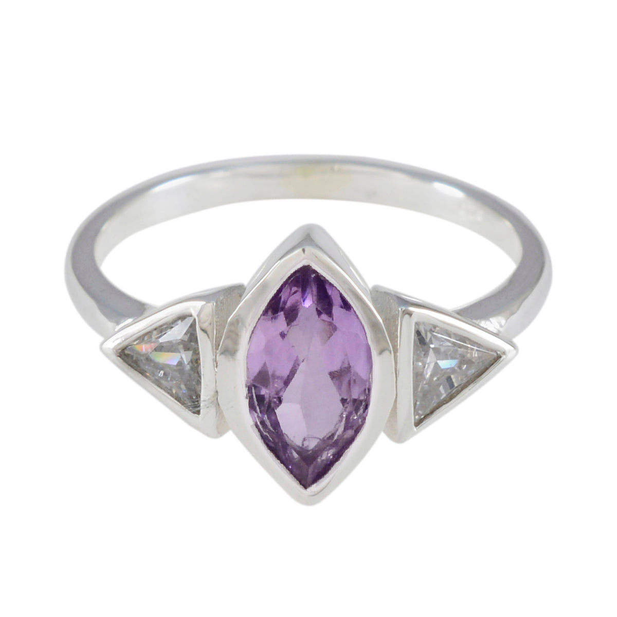 Amethyst Trilogy Turkish 925 Silver Purple Gemstones Whisper thin Feminine Ring Jewelry