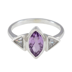 Amethyst Trilogy Turkish 925 Silver Purple Gemstones Whisper thin Feminine Ring Jewelry