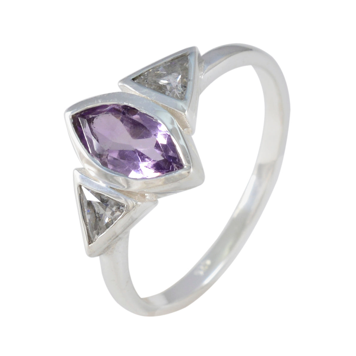 Amethyst Trilogy Turkish 925 Silver Purple Gemstones Whisper thin Feminine Ring Jewelry