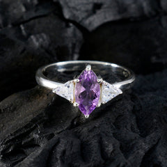 Amethyst Trilogy Japanese 925 Sterling Silver Purple Gems Dainty Contemporary Ring Jewelry