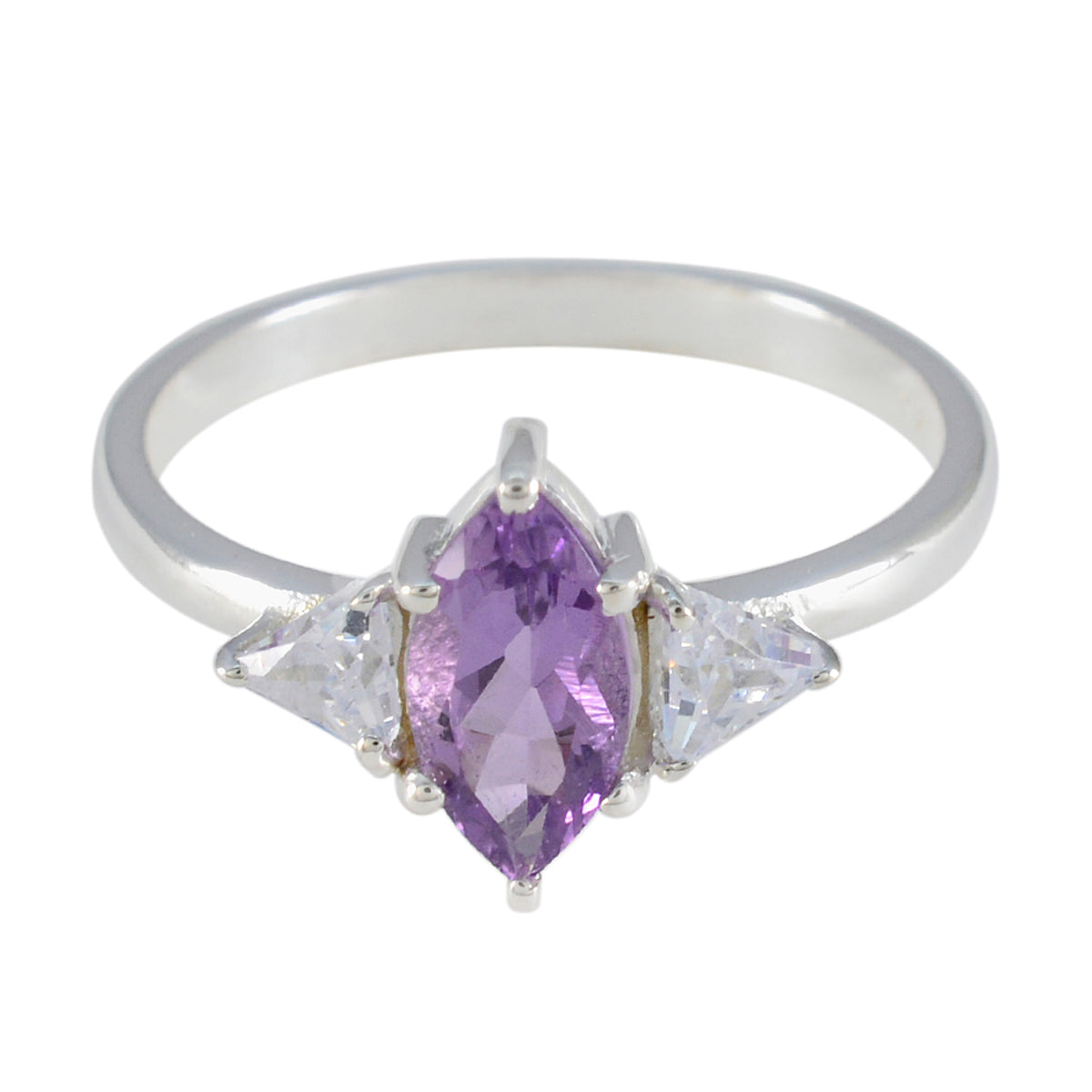 Amethyst Trilogy Japanese 925 Sterling Silver Purple Gems Dainty Contemporary Ring Jewelry