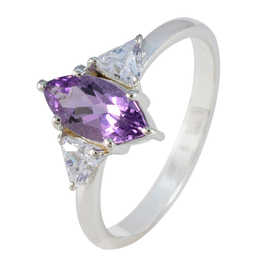 Amethyst Trilogy Japanese 925 Sterling Silver Purple Gems Dainty Contemporary Ring Jewelry