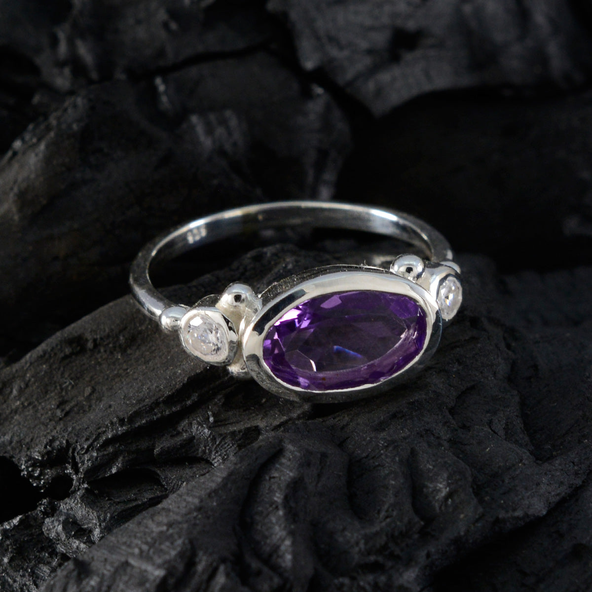 Amethyst Trilogy Turkish Silver Purple Gemstone Whisper thin Abstract Ring Jewellery