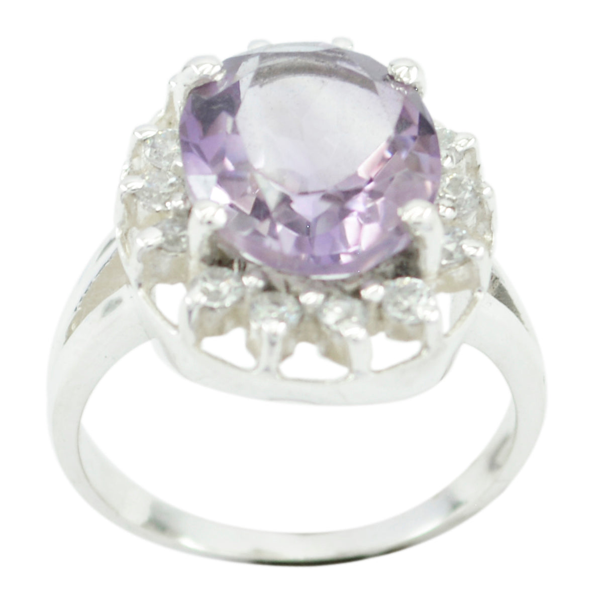 Amethyst Halo German 925 Silver Purple Gemstone Tiny Glamorous Ring Jewelry