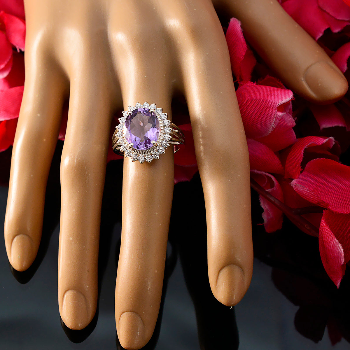 Amethyst Halo Moroccan Silver Purple Gemstones Classic Signet Ring Jewelry