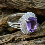 Amethyst Halo Moroccan Silver Purple Gemstones Classic Signet Ring Jewelry