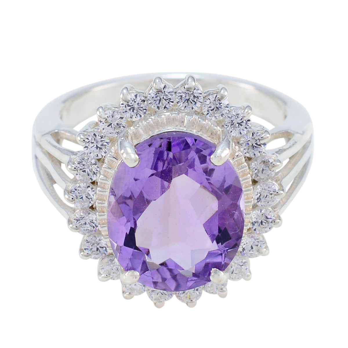 Amethyst Halo Moroccan Silver Purple Gemstones Classic Signet Ring Jewelry Image principale du produit