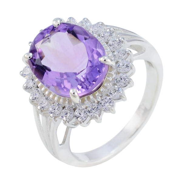 Amethyst Halo Moroccan Silver Purple Gemstones Classic Signet Ring Jewelry