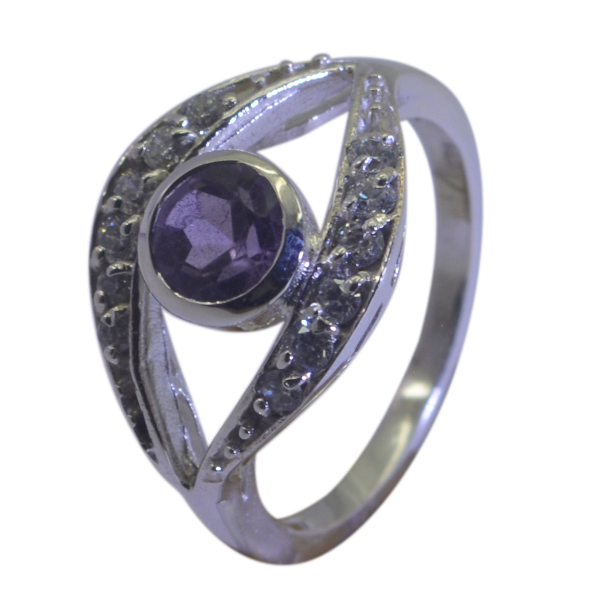 Anello da favola sottile e sottile con alone di ametista, argento 92,5 giapponese, pietra preziosa viola Immagine secondaria del prodotto
