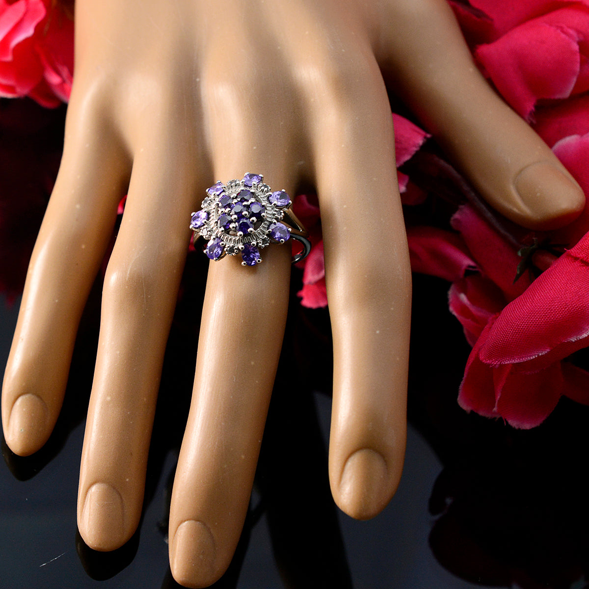 Amethyst multiple African 925 Silver Purple Gemstones Tiny Abstract Ring Jewelry