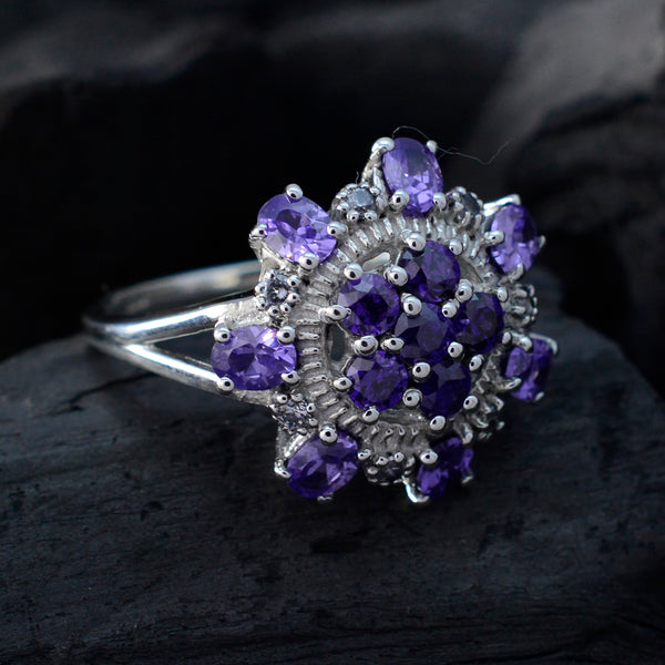 Amethyst multiple African 925 Silver Purple Gemstones Tiny Abstract Ring Jewelry