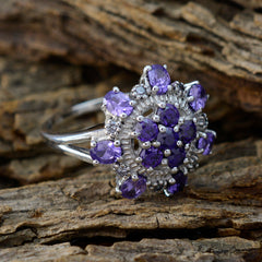 Amethyst multiple African 925 Silver Purple Gemstones Tiny Abstract Ring Jewelry