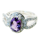 Amethyst Halo French 925 Sterling Silver Purple Gemstone Slim Abstract Ring Jewellery