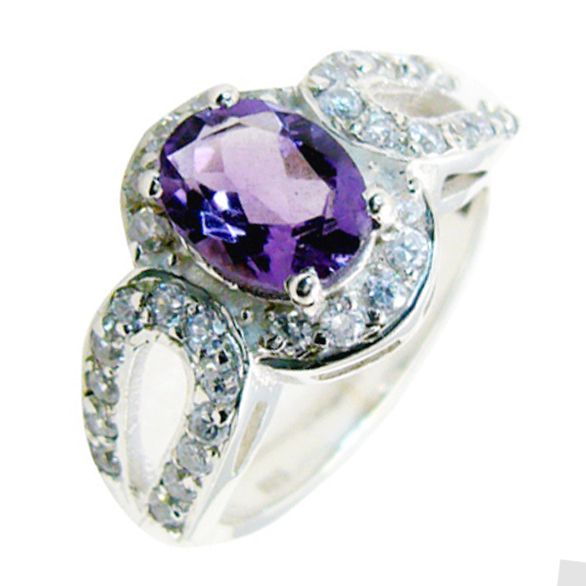 Ametist Halo Fransk 925 Sterling Silver Lila Ädelsten Smal Abstrakt Ring Smycken Sekundär produktbild