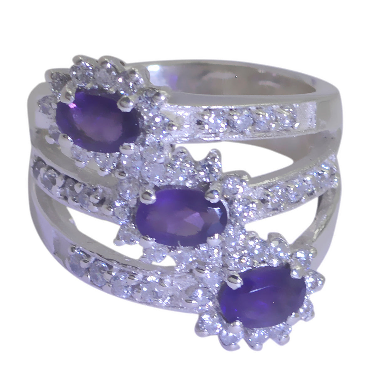 Iolite Trilogy Russian Silver Blue Gems Essential  Modern Ring Jewelry