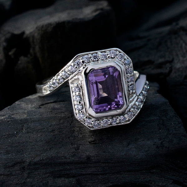 Amethyst Halo Egyptian 925 Sterling Silver Purple Gems Eye catching Modern Ring Jewellery