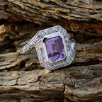 Amethyst Halo Egyptian 925 Sterling Silver Purple Gems Eye catching Modern Ring Jewellery