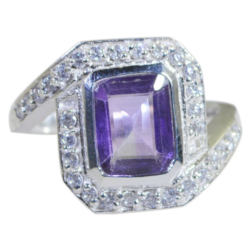 Amethyst Halo Egyptian 925 Sterling Silver Purple Gems Eye catching Modern Ring Jewellery
