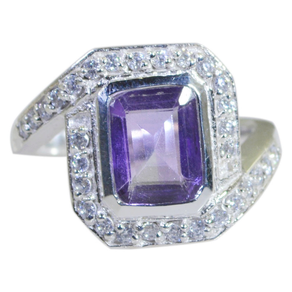 Amethyst Halo Egyptian 925 Sterling Silver Purple Gems Eye catching Modern Ring Jewellery