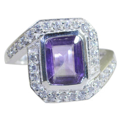 Amethyst Halo Egyptian 925 Sterling Silver Purple Gems Eye catching Modern Ring Jewellery