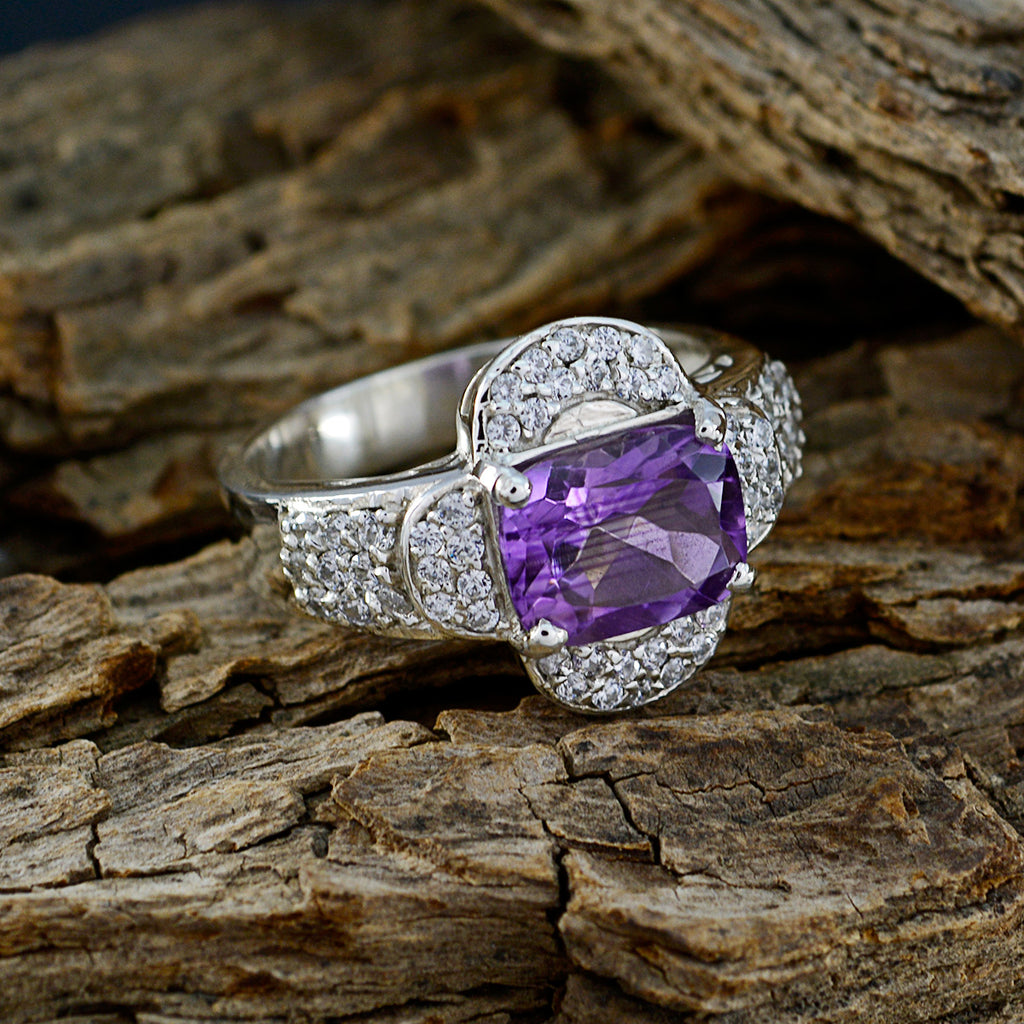 Amethyst Halo Indian 925 Silver Purple Gems Mid weight Contemporary Ring Jewelry