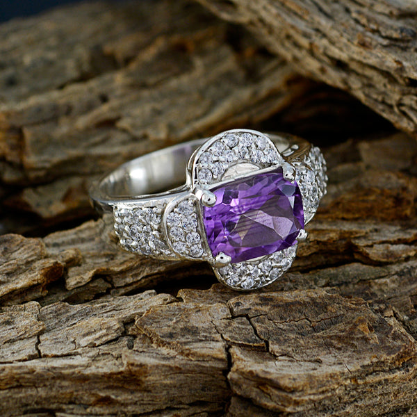 Amethyst Halo Indian 925 Silver Purple Gems Mid weight Contemporary Ring Jewelry