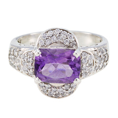 Amethyst Halo Indian 925 Silver Purple Gems Mid weight Contemporary Ring Jewelry