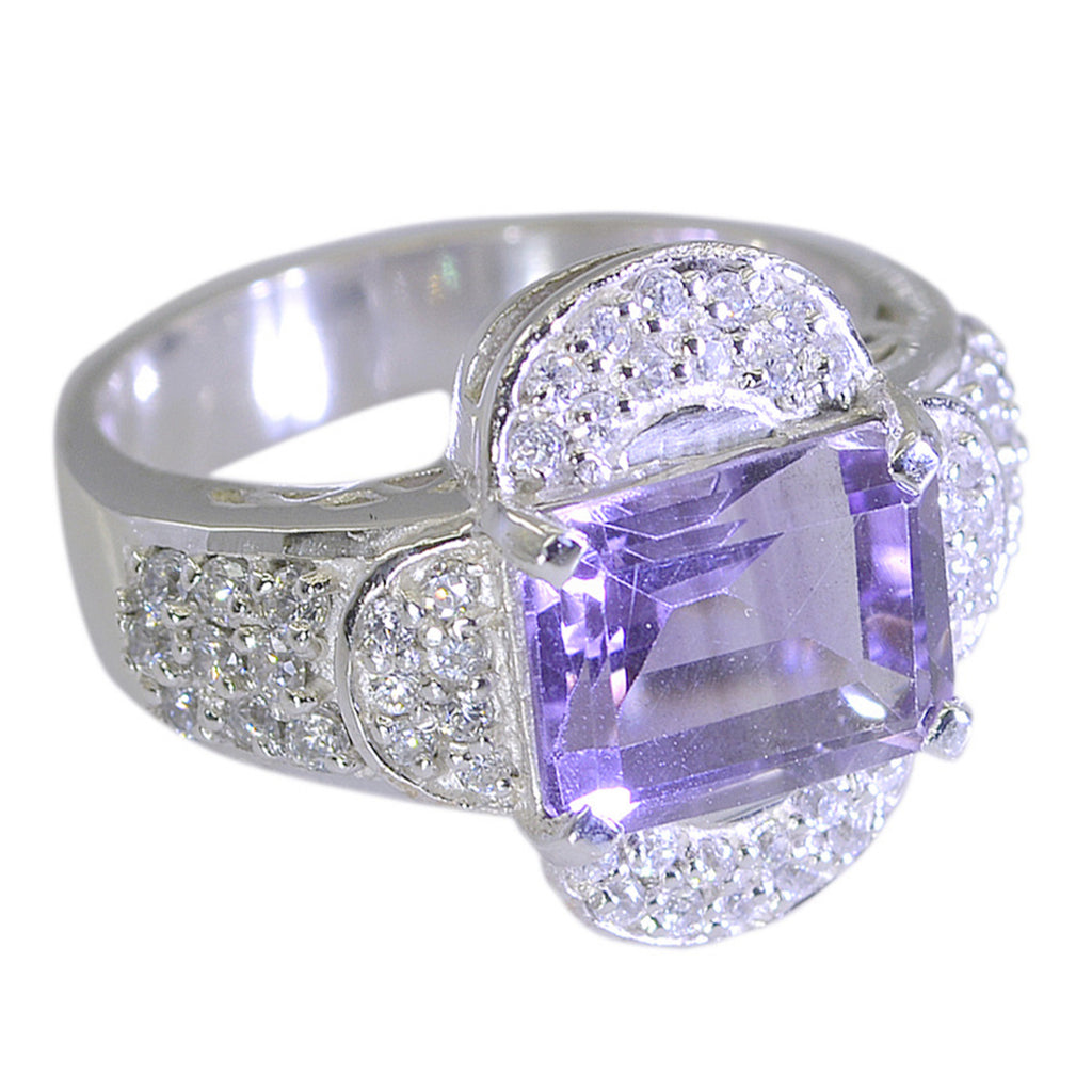 Amethyst Halo Indian 925 Silver Purple Gems Mid weight Contemporary Ring Jewelry