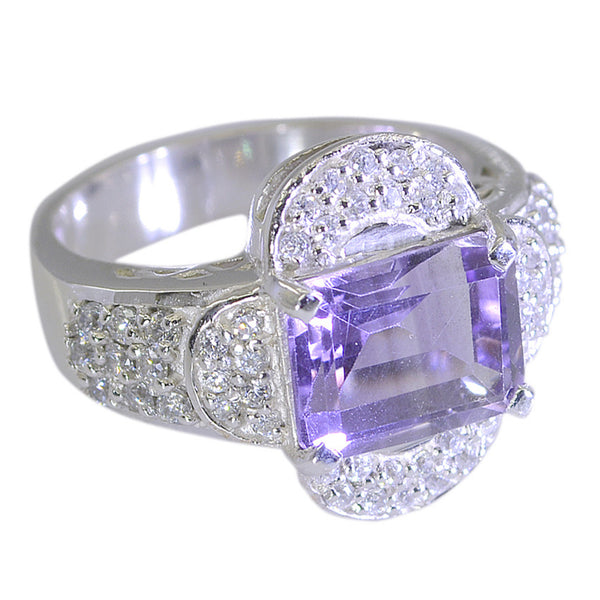 Amethyst Halo Indian 925 Silver Purple Gems Mid weight Contemporary Ring Jewelry